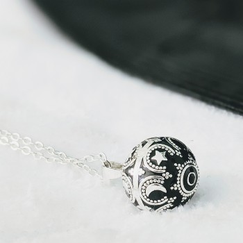 Collier Bola de Grossesse Argent et Noir Inaya 2 - Loupita